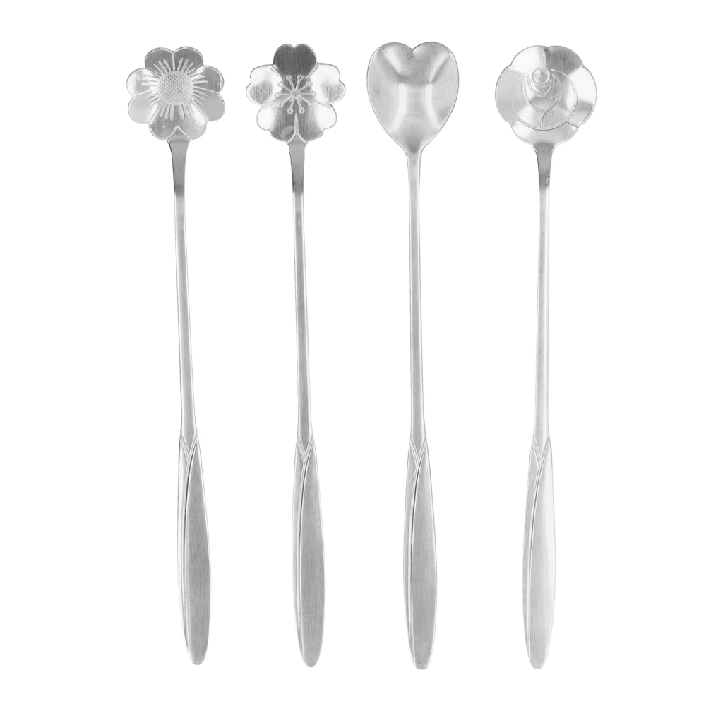 4PCS Mixing Spoon Flower Heart Shaped Coffee Spoon Stainless Steel Desert Scoop Ice Tea SpoonSilver