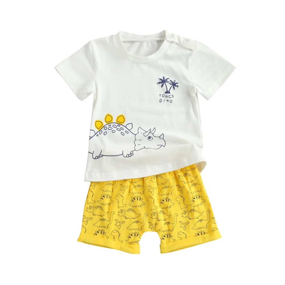 Baby Boy Short Sleeves + Shorts, Letter Horizontal Stripe Print