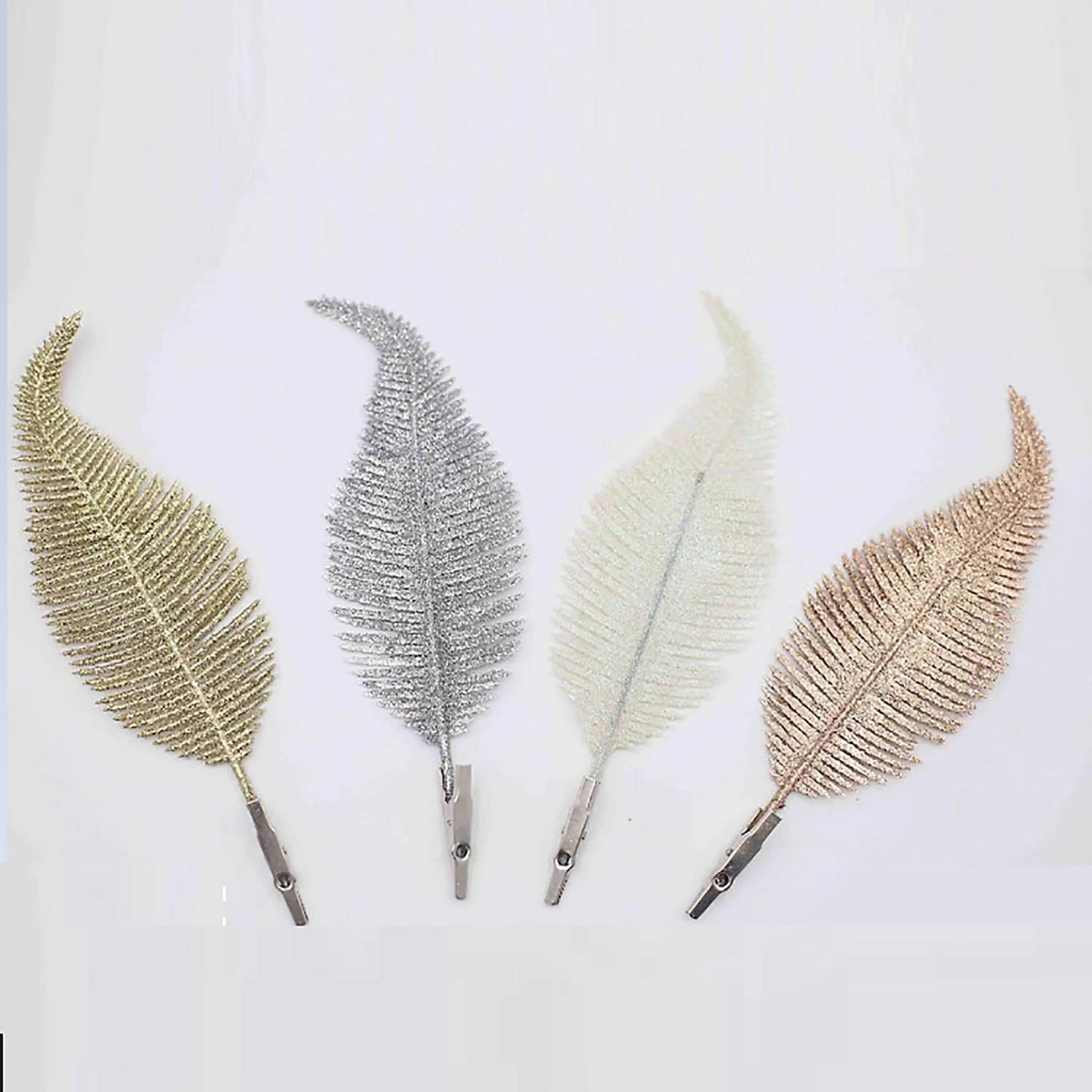Christmas Tree Leaves Ornament Glittery Leaf with Clip Tree Hanging Baubles Decor for Christmas Home Party Decoration