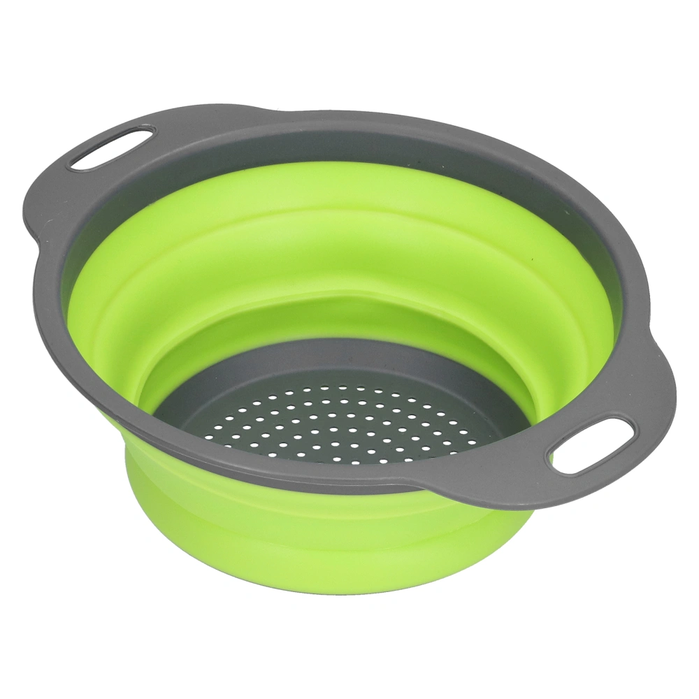 Drain Basket Silicone Round Folding Fruit Drain Vegetable Washing Basket with Handle for Home KitchenGreen Large