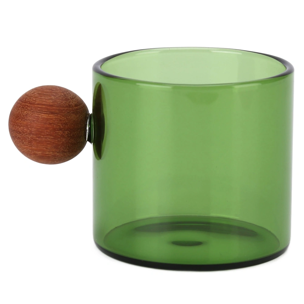 Glass Coffee Cup Clear Heatproof Glass Coffee Mug with Wooden Ball Handle for Office Bar PartyGreen