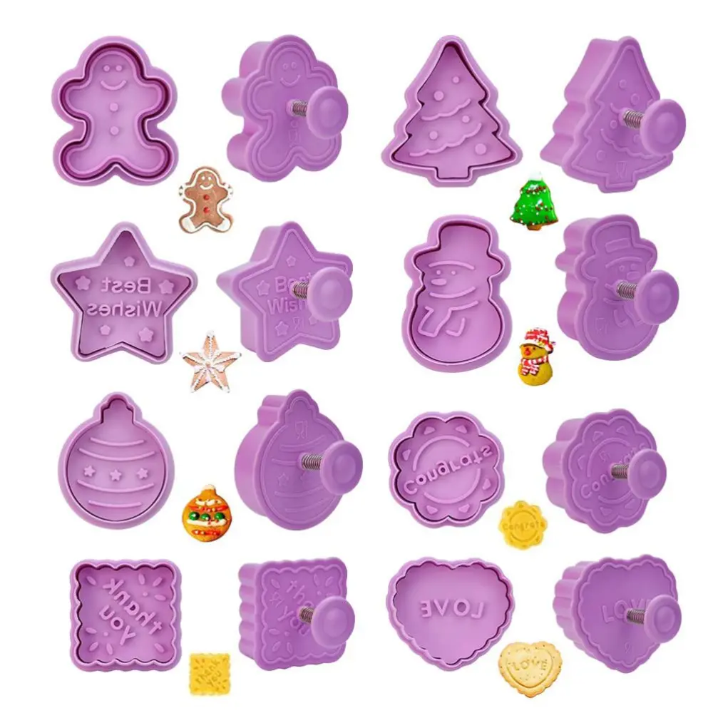 8 Pcs Christmas Cutters Biscuit Cutters Plastic Cutters Children's Stamp Festival Cutter Set for Biscuits Chocolate