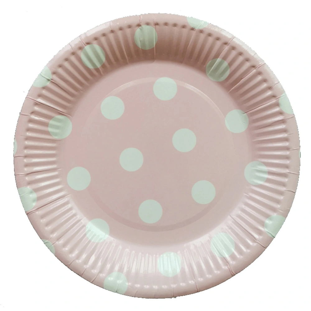 10Pcs Party Supplies 7 Inch Dot Paper Tray Cake Plate Disposable Barbecue Plate(Pink)