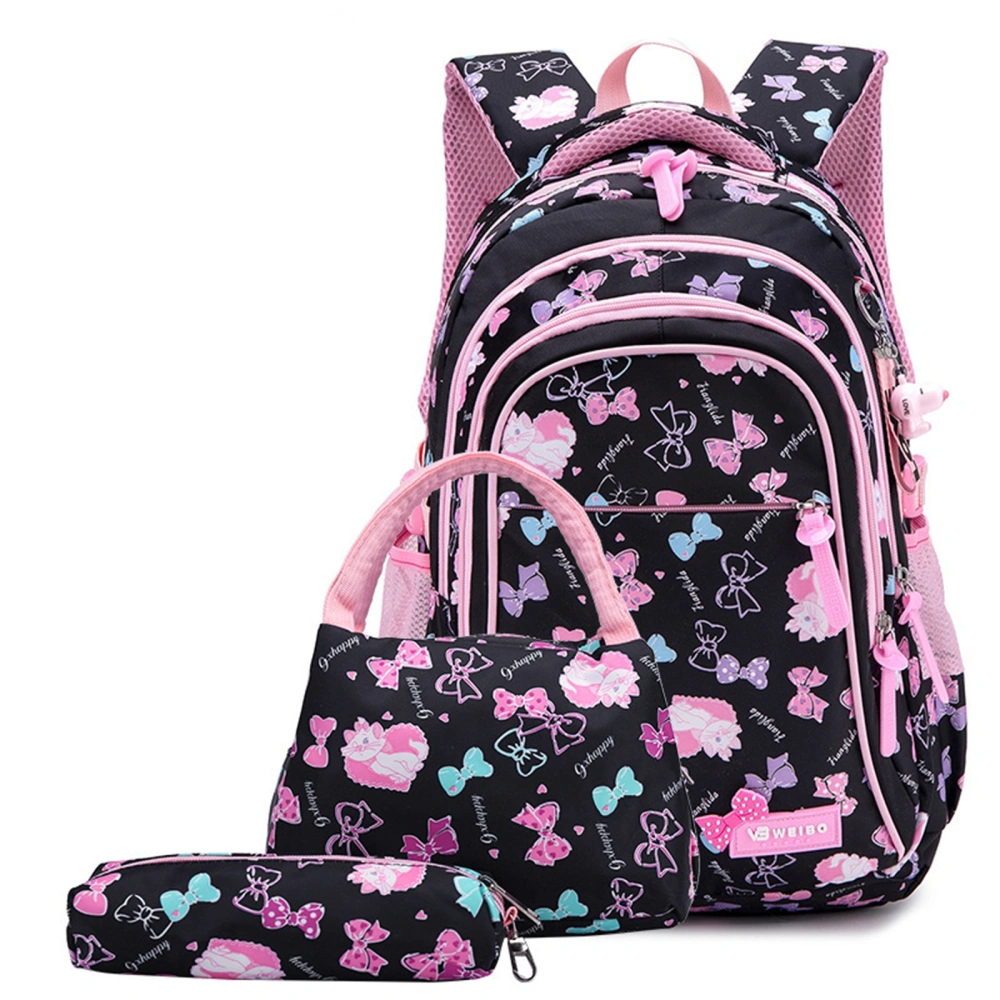 Girl Bowknot Pattern Waterproof Schoolbag + Handbag + Pencil Bag