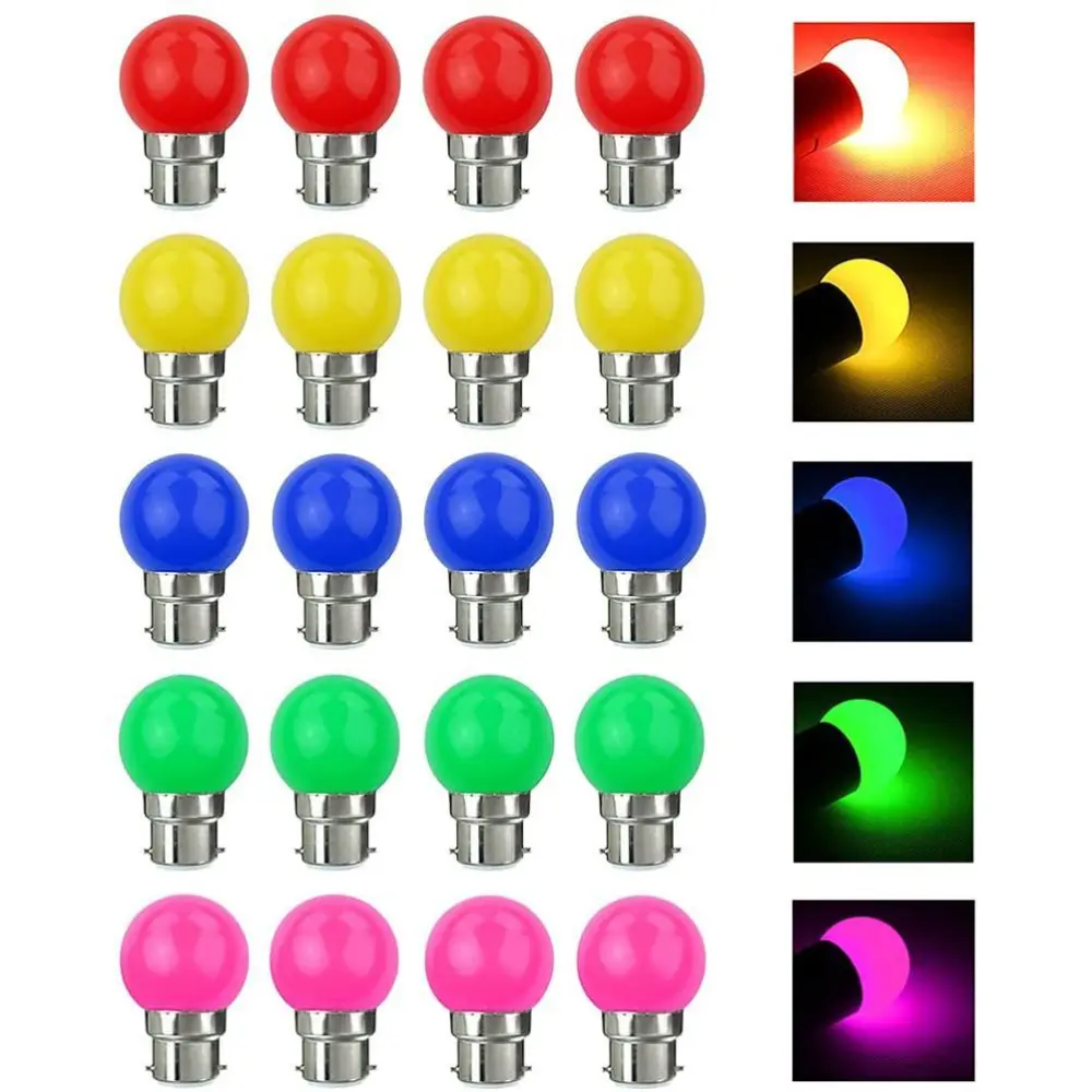 20 Pcs LED Bulb Color B22 3W Equivalent 30W 240LM B22 Bayonet Bulbs Garland Color LED Multicolor Bulbs for Home Bar Party