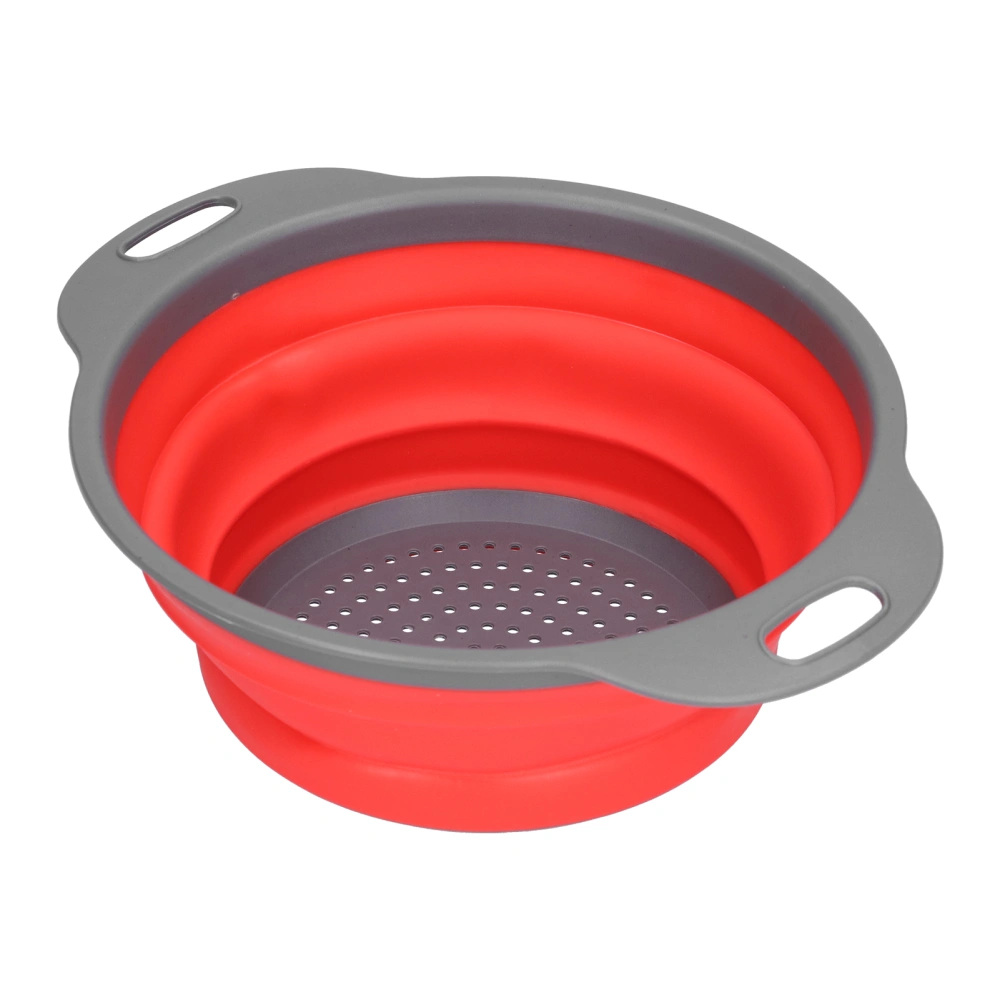 Drain Basket Silicone Round Folding Fruit Drain Vegetable Washing Basket with Handle for Home KitchenRed Small