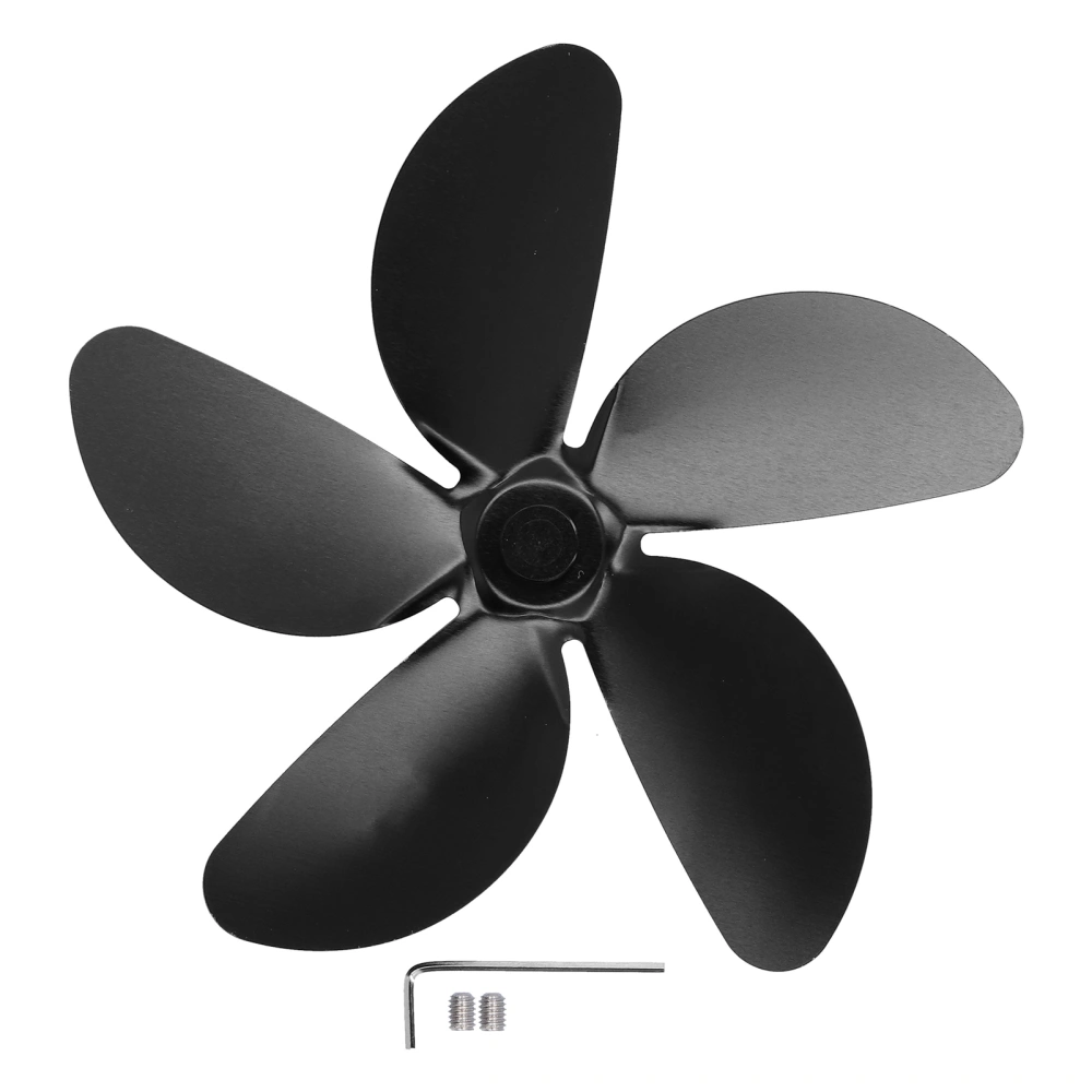 5 Leaf Fireplace Fan Blade Universal Aluminum Alloy Heat Powered Stove Fan Blade Replacement Black