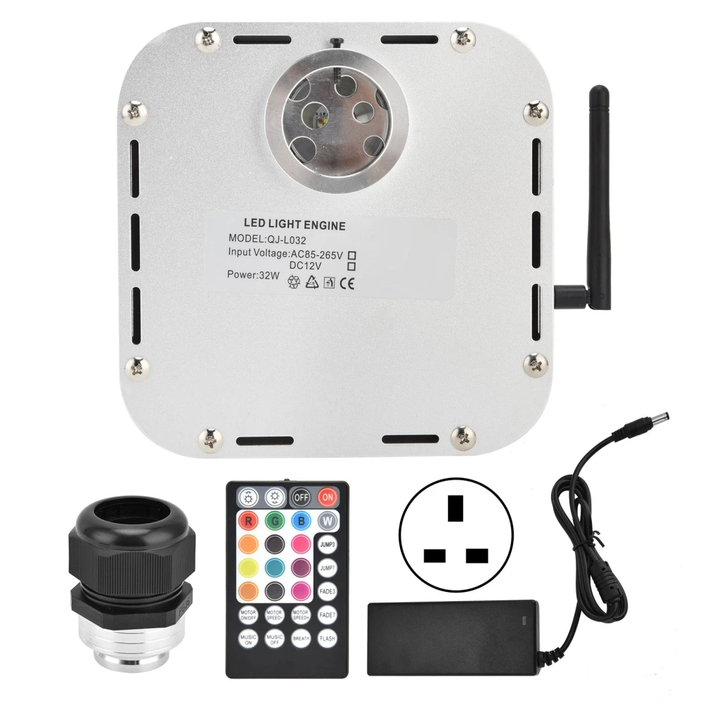 32W Fiber Optic Light Kit Voice Control APP+Remote RGBW Fiber Optic Engine Driver Decoration(UK 100240V )