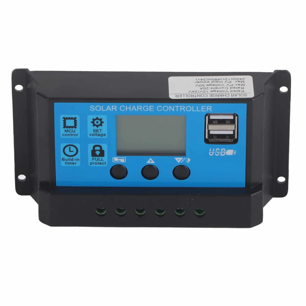 20A 12V 24V 2‑Way MOS Solar Charge Controller PWM 3 Stage Battery Regulator Solar Panel Controller