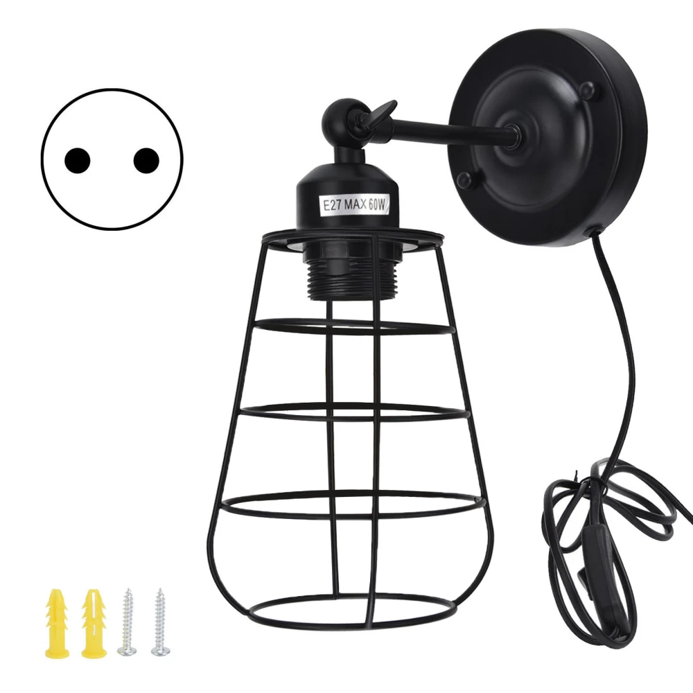 Wrought Iron Wall Light Black Retro Industrial Lamp for Home Bar Restaurant Coffee Shop Hotel 85‑250VEU E27