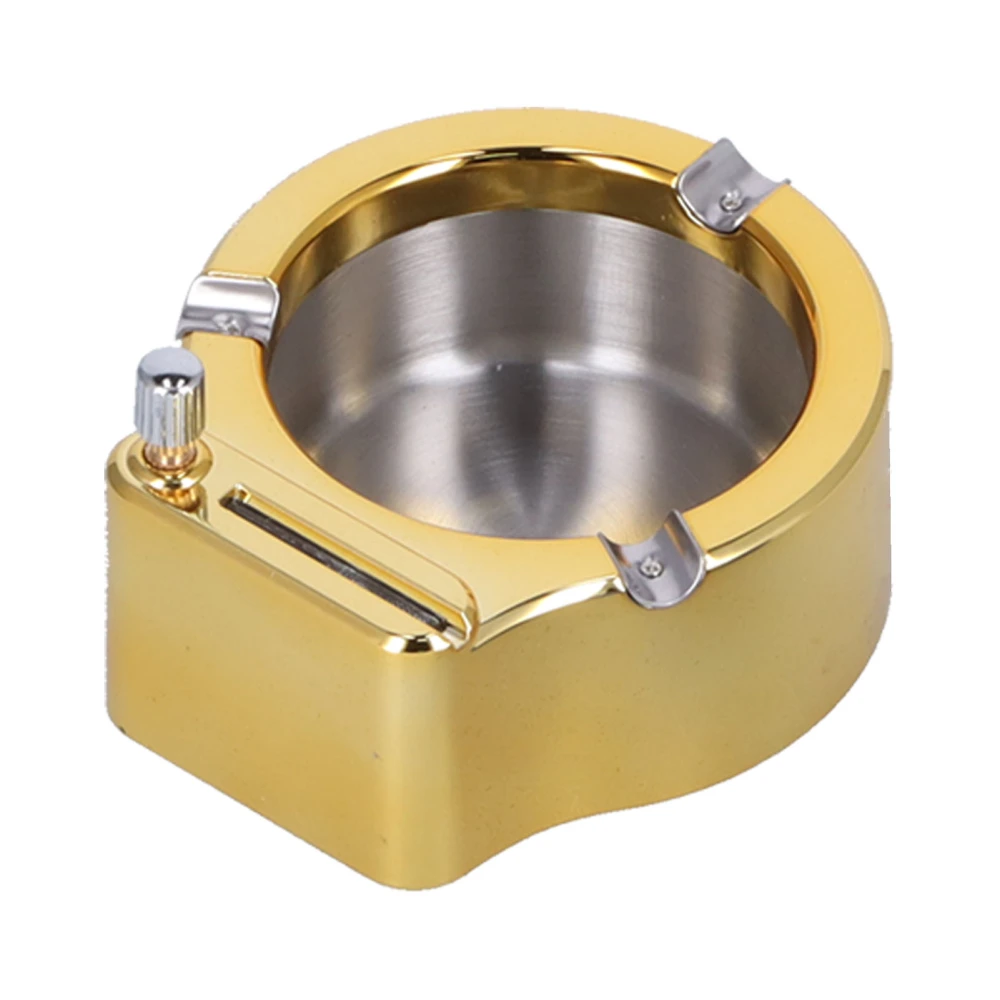 Cigarette Ashtray Stainless Steel Match Lighter Cigarette Ashtray for Home Office DecorationGold