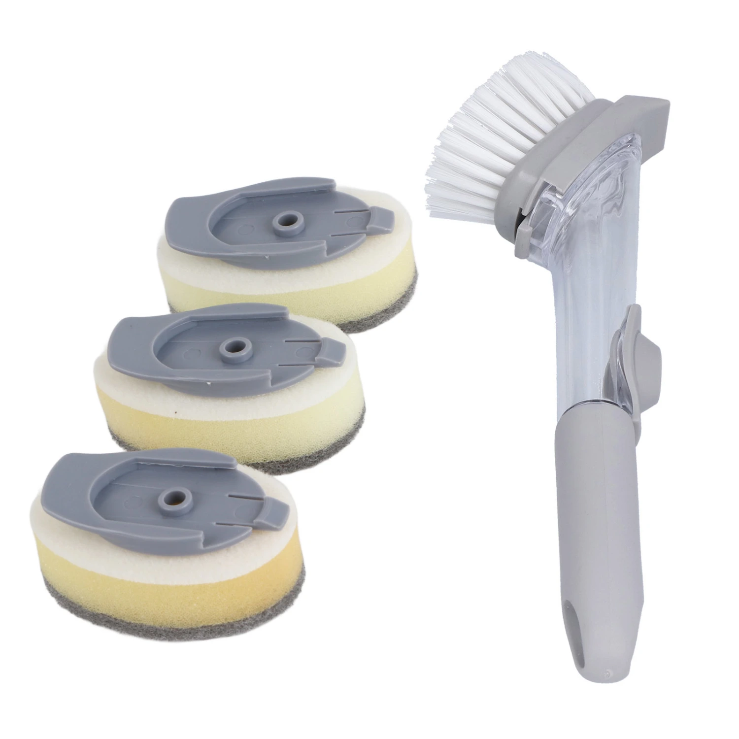 Soap Dispensing Dish Brush Sink Dish Cleaning Scrubber with Handle Hanging Ring Replacement Head