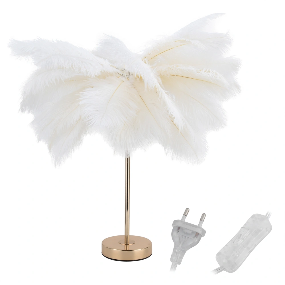 G4 Ostrich Feather Table Lamp Night Light Bedside Light Decoration Lamp for Bedroom Wedding RoomWhite EU Plug 220V