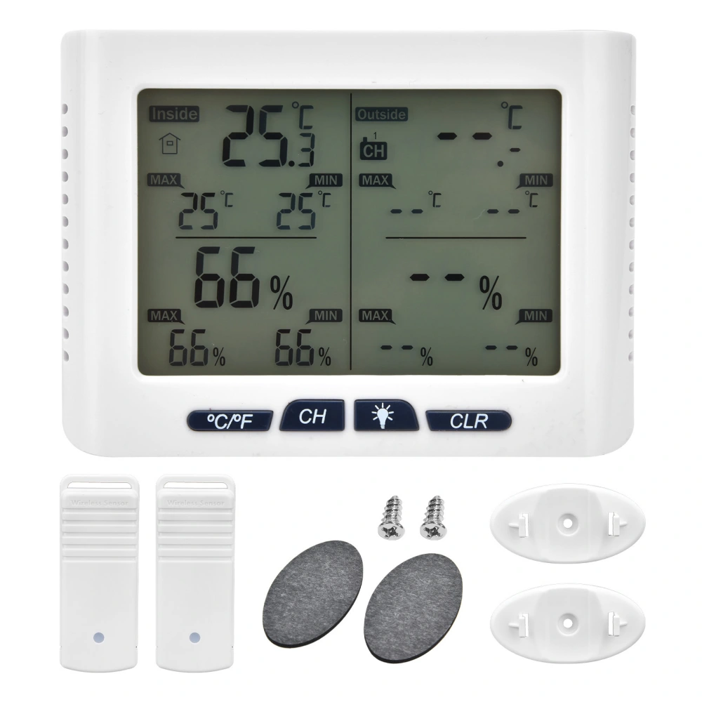 Wireless Indoor Outdoor Thermometer Hygrometer Temperature Humidity Monitor with Large Screen Backlight