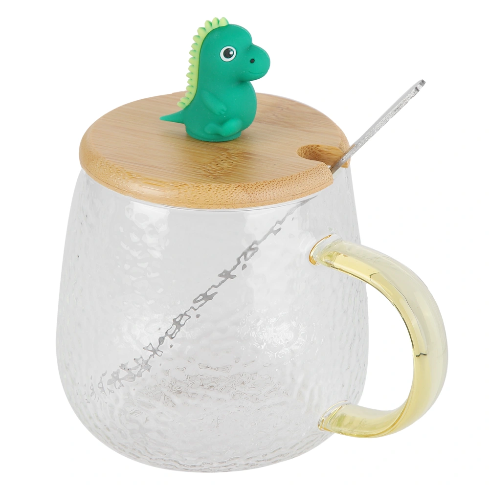 400ml Cute High Borosilicate Glass Cup HeatResistant Mug with Stainless Steel Spoon Bamboo Lid(Dinosaur )