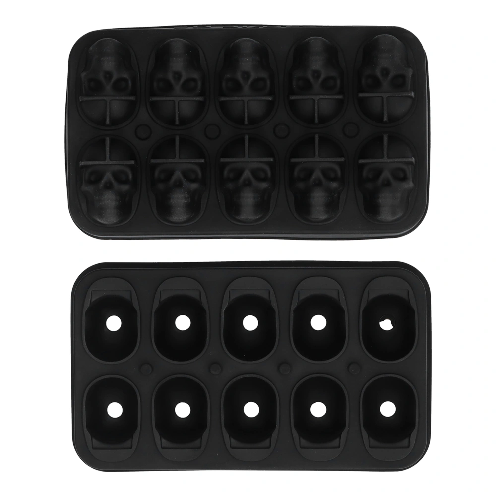 10 Grids Ice Cube Mold Silicone Black Professional Skull Ice Cube Mold for Halloween Home Bar