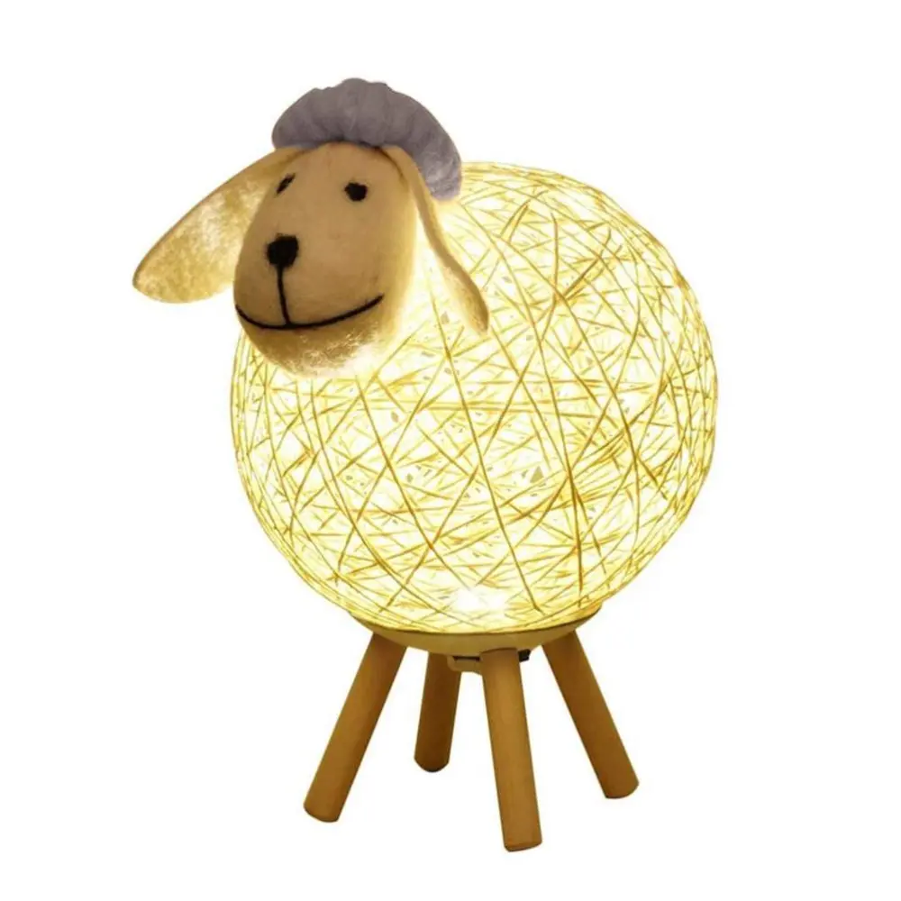 Cute LED Night Light Sheep Rattan Table Lamp USB Night Lamp for Home Kids Room Bedroom Living Room