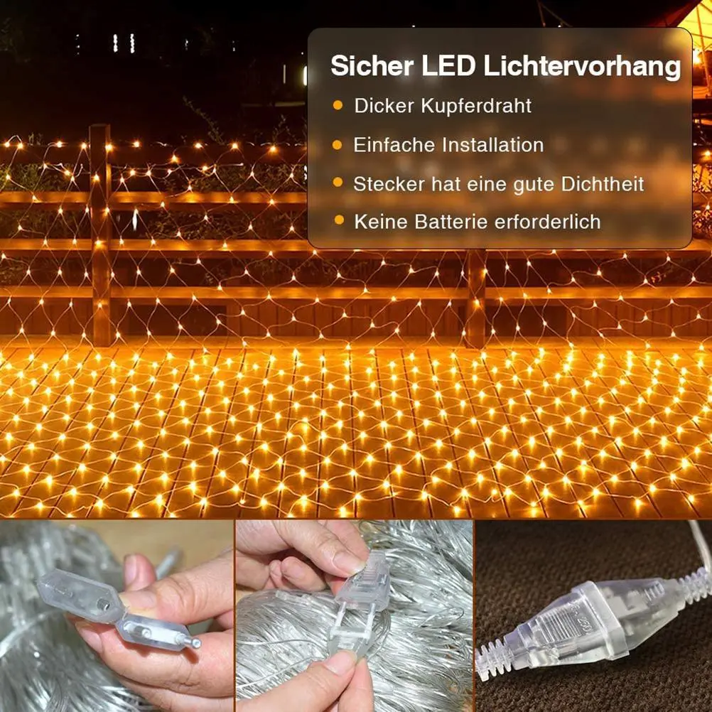 200 LED Light Net 3 X 2 Meter LED Fairy Lights Waterproof 8 Modes Fairy Lights Curtain Indoor Outdoor Decoration for Garden Wedding Party EU Plug 220V