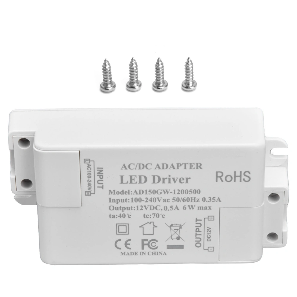 LED Driver Input AC100‑240V 0.35A Output DC12V 0.5A 6W LED Transformer for Bathroom