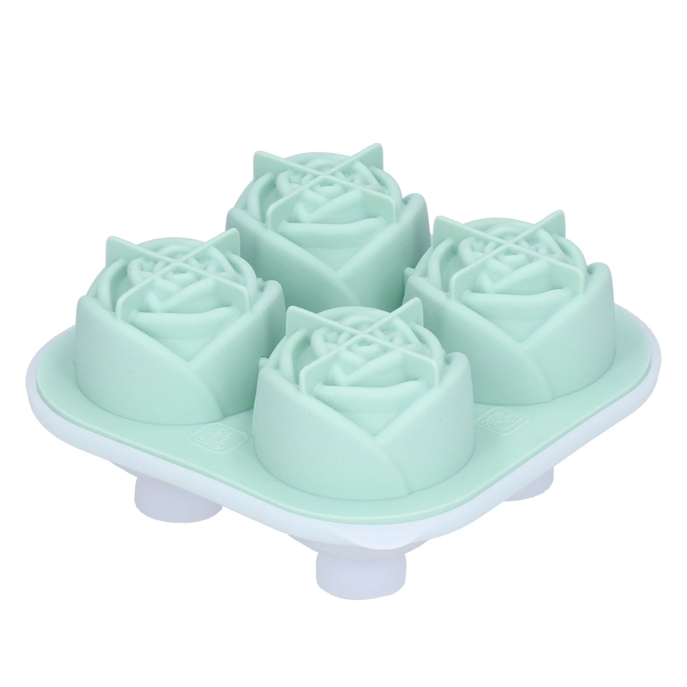 4‑Grid Rose Shape Ice Mold Silicone Ice Cube Mold Tray Container for Home Bar KitchenLight Green