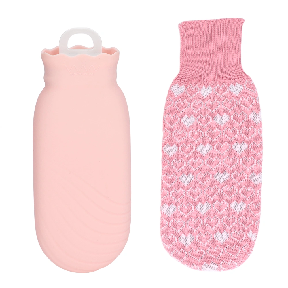 550ml Hot Water Bag Silicone Plush Cute Cartoon Explosion Proof Leakproof Hot Water BottlePink