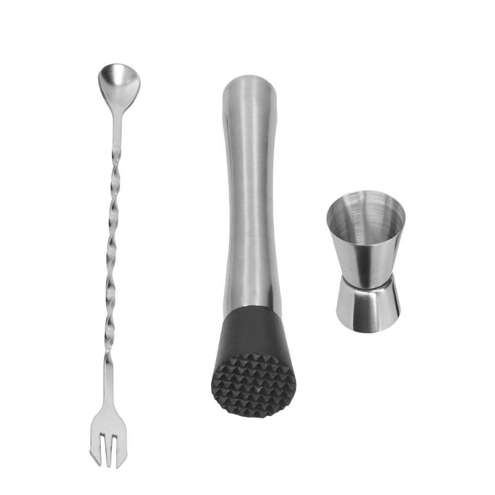 Stainless Steel Cocktail Jigger Muddler Stirring Spoon Set Bar Bartender Accessory