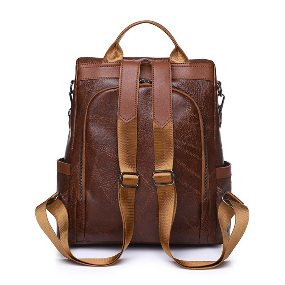 Women’s PU Leather Backpack Solid Color Large Capacity Casual Bag