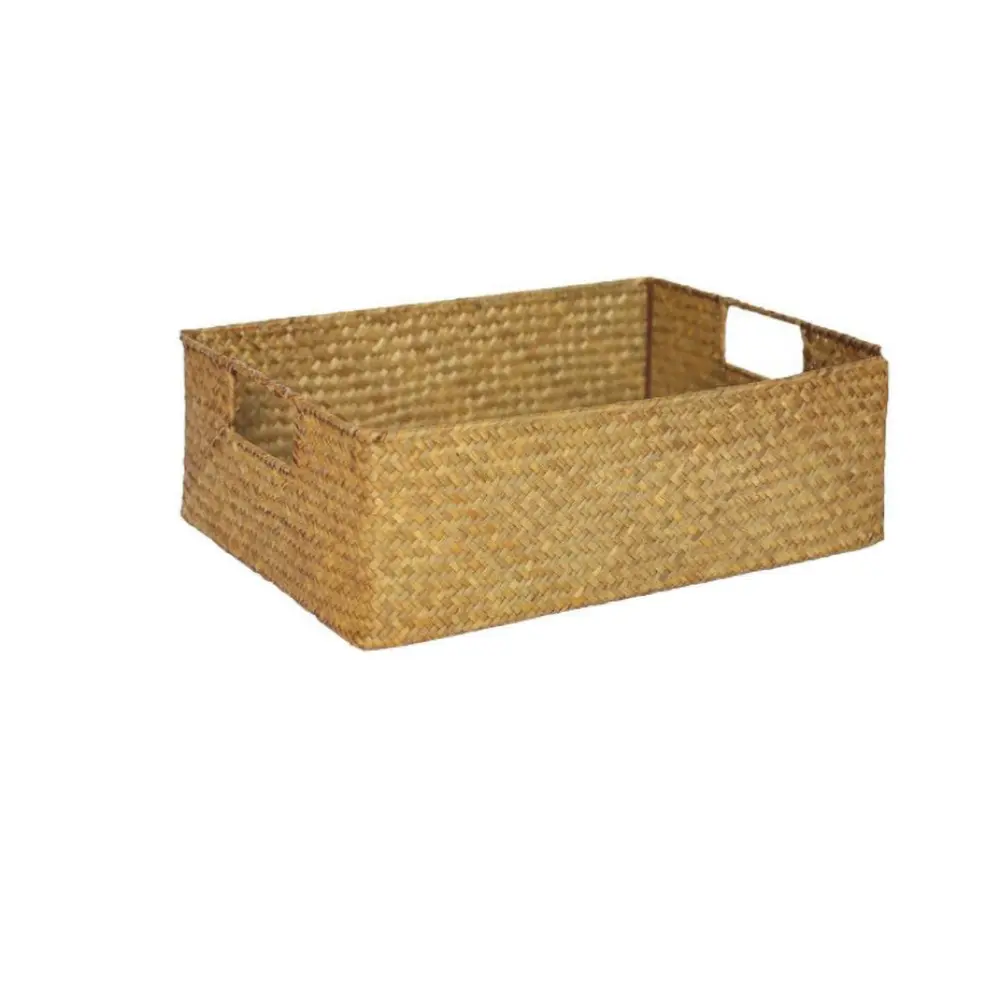 Handmade Seaweed Storage Basket Woven Storage Box with Handle for Home Kitchen Office