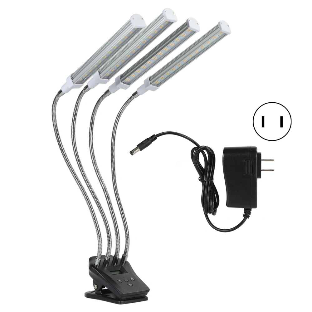 96W LED Grow Lamp LCD Display 4 Head 360° Adjustable Silver Plant Grow Light for Greenhouse 100‑240VUS Plug