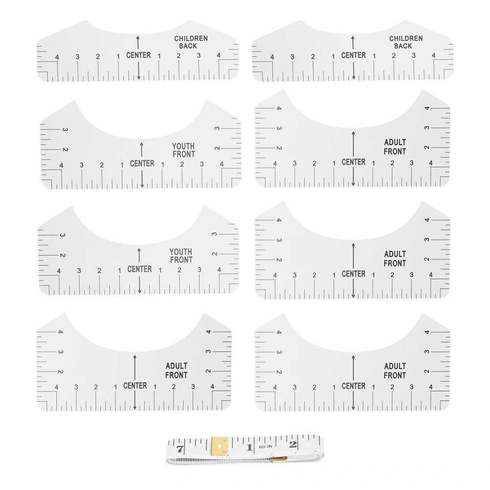 9Pcs Alignment Ruler Set Centering Guide Contour Design DIY TShirt RoundNeck VNeck Sewing Ruler