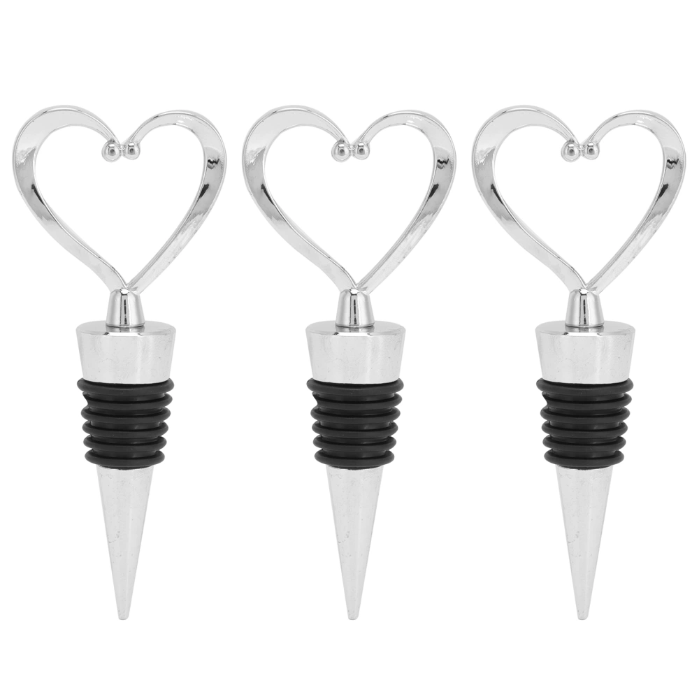 3PCS Wine Bottle Stopper Silver Heart Shaped Head Beverage Bottle Plug Kitchen Accessories