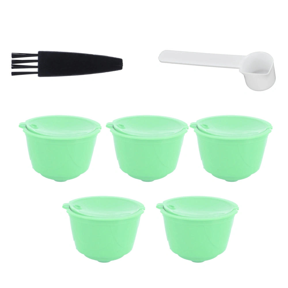 Coffee Capsule Set Stainless Steel Coffee Filter Cup for DOLCE GUSTO Coffee Machine(Green 5 Capsules1 Spoon 1 Brush)