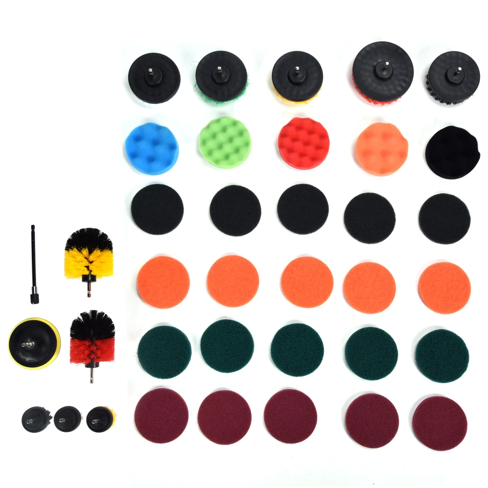 37PCS Drill Brush Attachments Set Scrub Pads and Sponge Power Scrubber Brush Polishing Pad for Home Cleaning