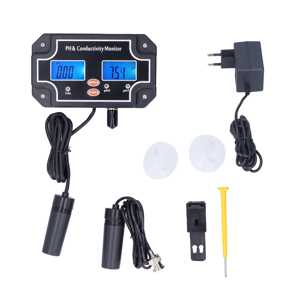 PH‑2681 PH/EC Water Quality Tester ATC PH Meter DC6V Hydroponic Monitor for Fish Tank AquariumEU Plug 230V