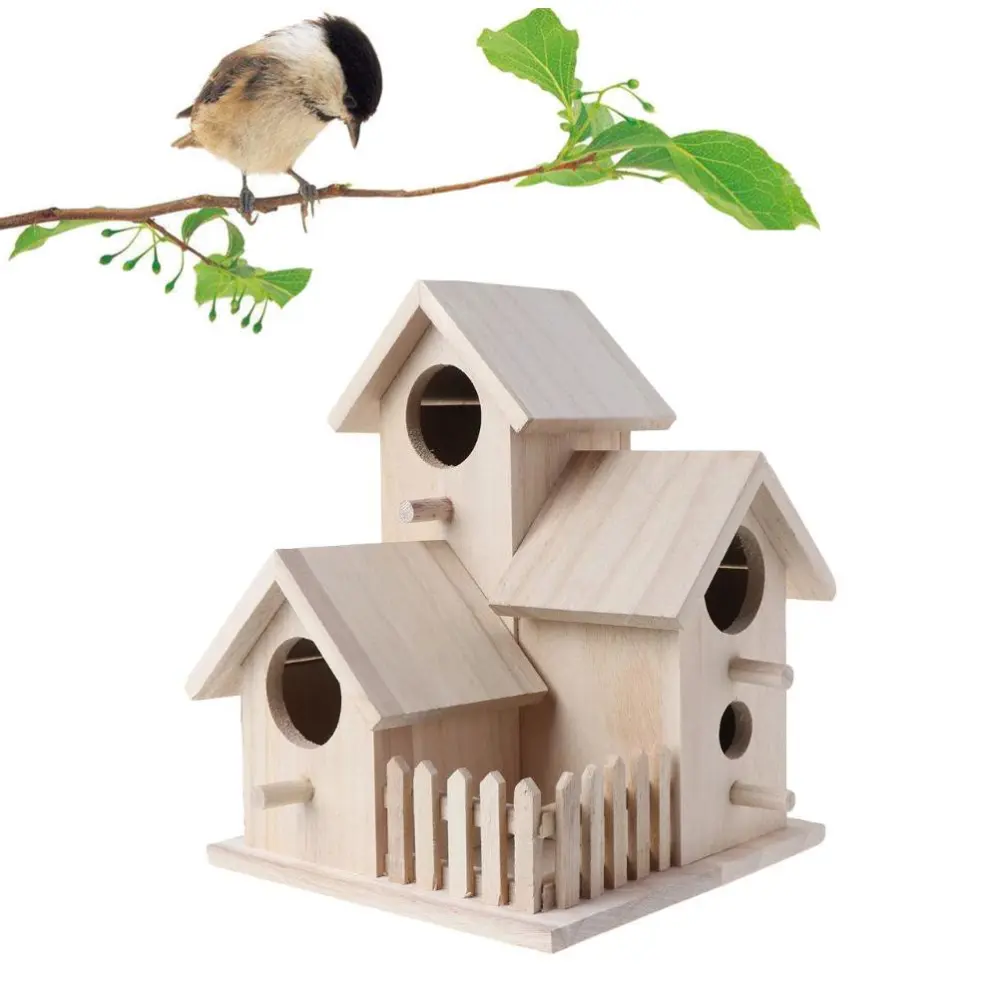 Wooden Bird House Fence Birdhouse Hanging Decoration Practical Bird Nest Wooden Box