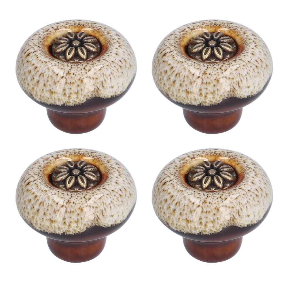 4 Set Cabinet Handle Retro Round Shaped Single Hole Door Knob for Home Bedroom Living RoomGreen Ancient Leopard Print White