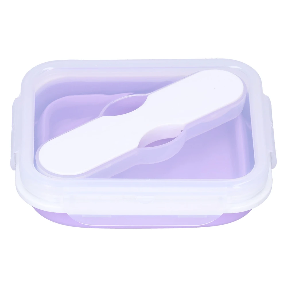 Silicone Insulation Box Portable Lunch Box with Integrated Fork Spoon for Office SchoolPurple 600ML