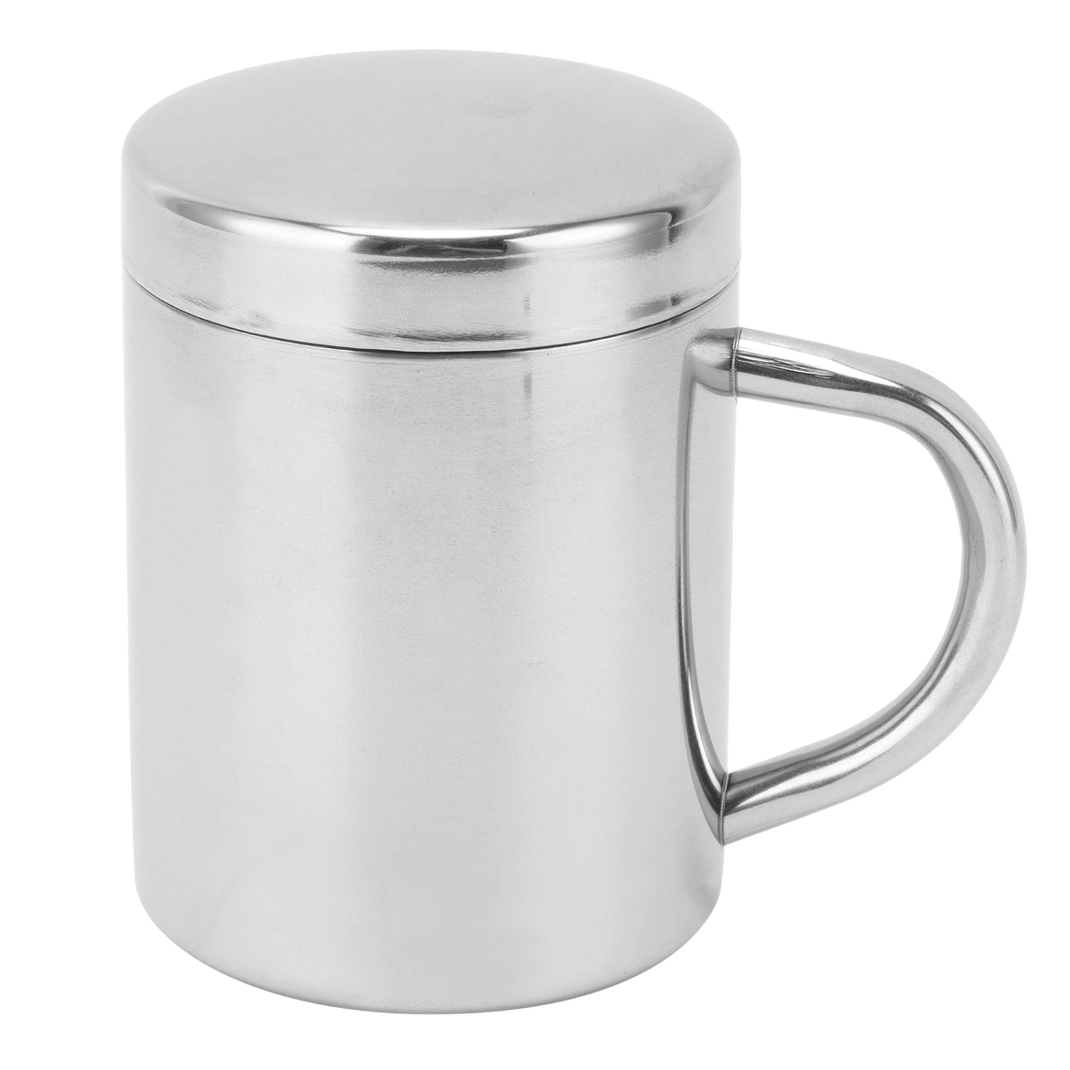 Tea Cup Portable 304 Stainless Steel Water Cup with Lid Handle Drinking Milk Cup for Home Outdoor Travel304 Silver with Lid 400ML