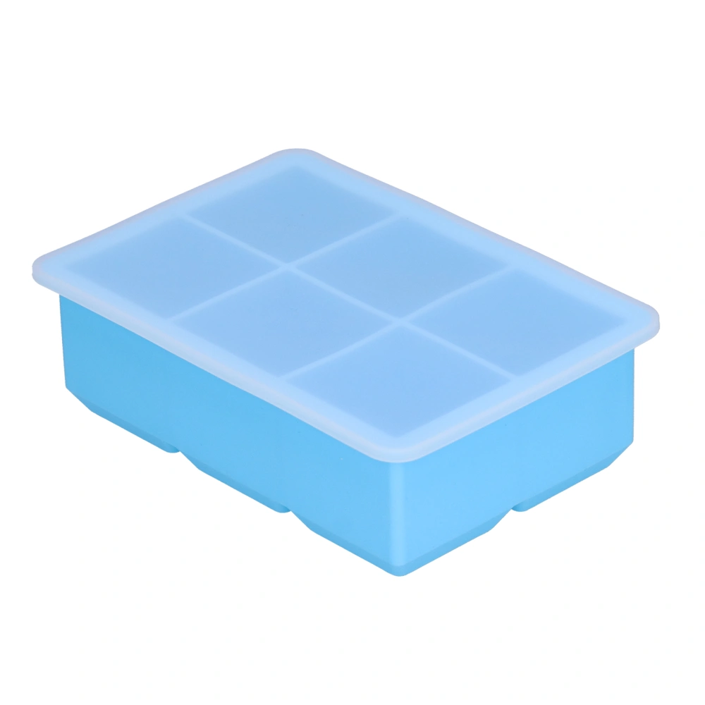 Ice Tray Large Silicone 6 Cells Square Ice Maker with Lid for Making Ice Cubes Cakes Chocolate PuddingSky Blue