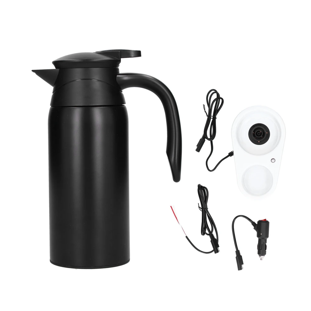 800ml Electric Teapot with Base Large Capacity Portable Insulation Water Heater Pot Kettle for CarMatte Black