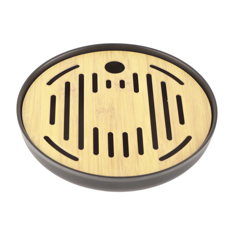 Bamboo Round Tea Tray Teapot Mat Serving Tray Drainage Water Storage Tea Set Home Supplies8in