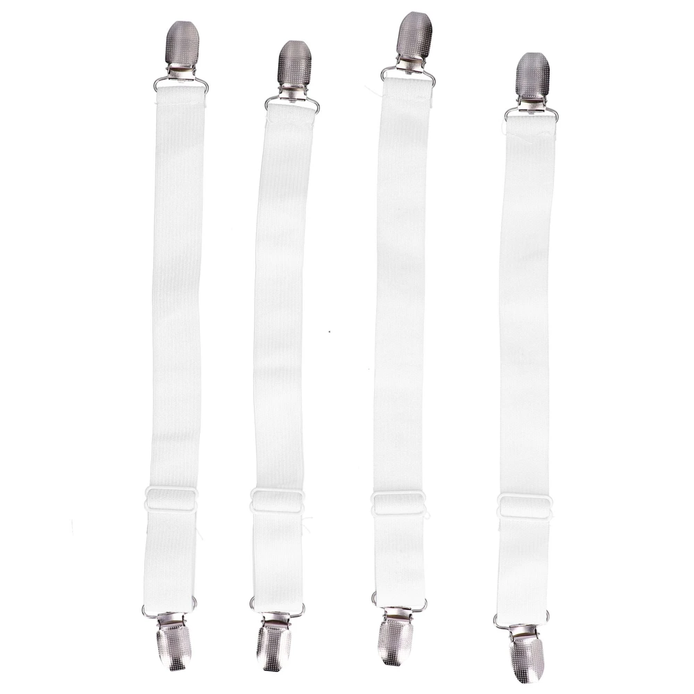 4Pcs Adjustable Bed Sheet Fasteners Suspenders Elastic Sheet Band Straps Clips HolderWhite