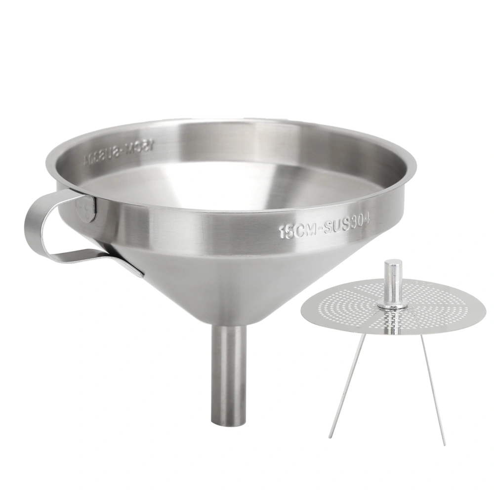 304 Stainless Steel Kitchen Funnel with Filter for Transferring of Liquid Dry Ingredients15cm Mouth Diameter