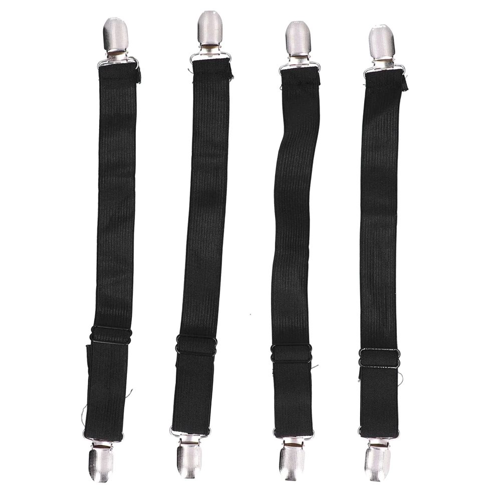 4Pcs Adjustable Bed Sheet Fasteners Suspenders Elastic Sheet Band Straps Clips HolderBlack