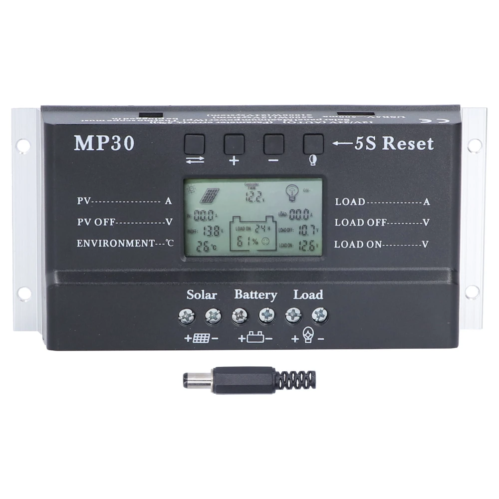 Solar Charge Controller 30A 12/24V LCD Display Backlight Circuit Protection USB Port MPPT PWM Battery Regulator