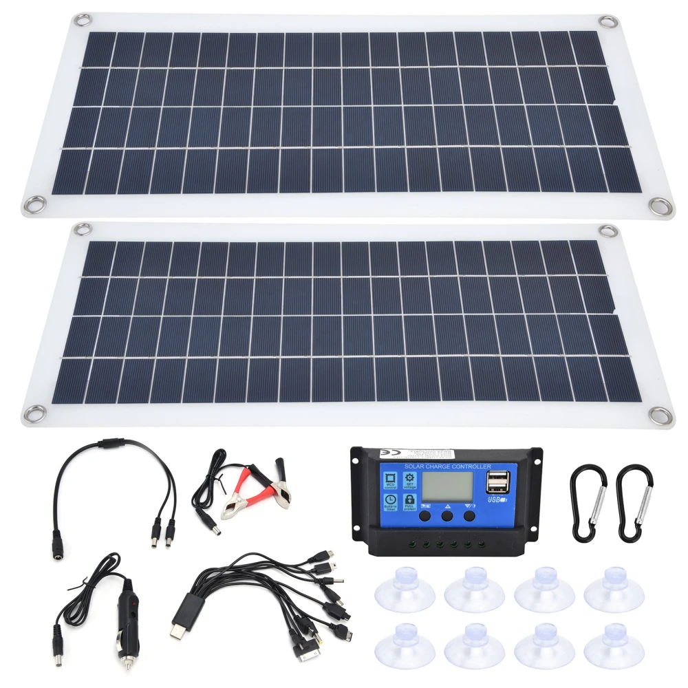 2x10W Solar Panels Kit with 30A Controller Photovoltaic Module USB 5V for RV Boat Emergency Charging