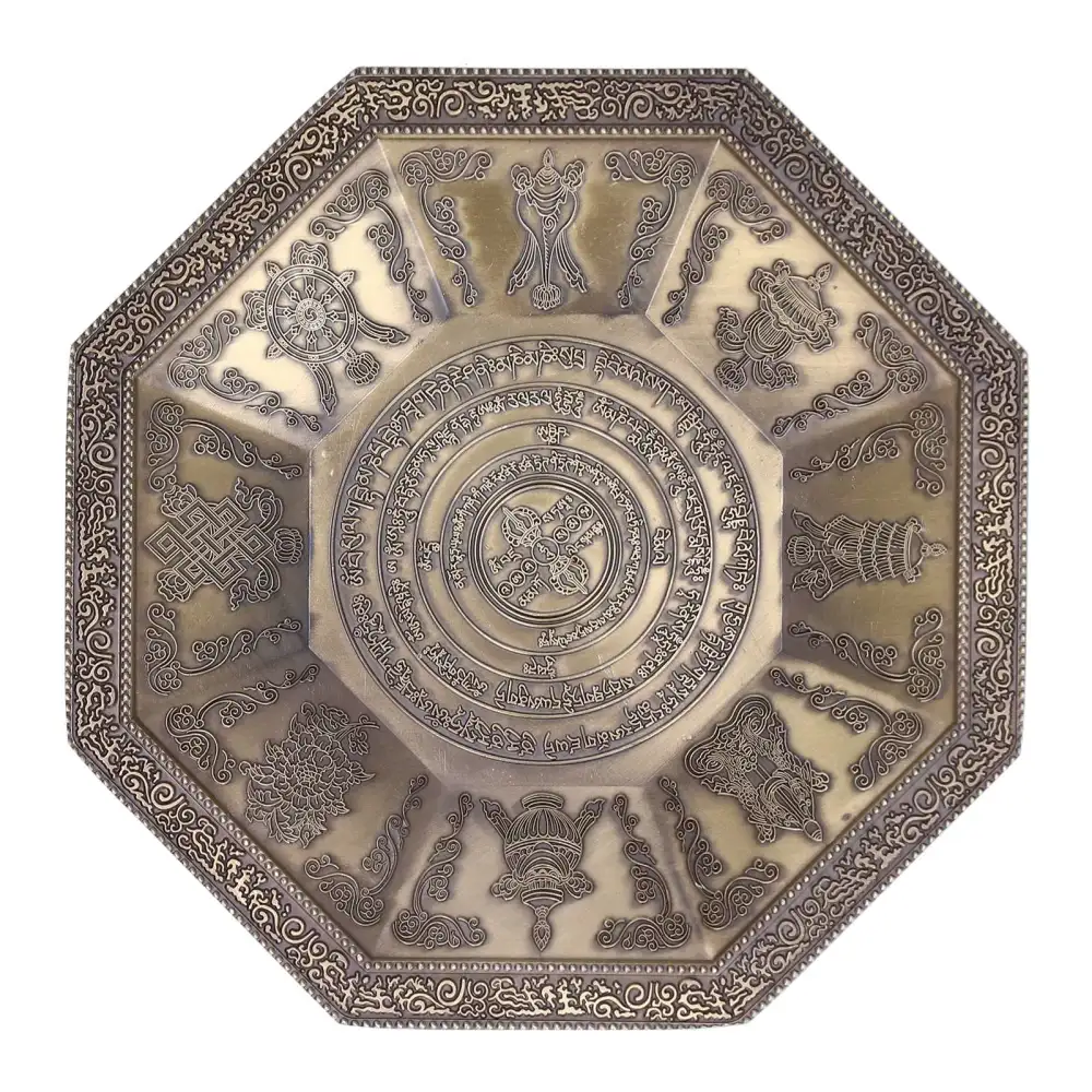 Octagonal Burning Tray Buddhist Scriptures 8 Auspicious Symbols Fire Sacrificial Dish Buddhist SupplyCyan