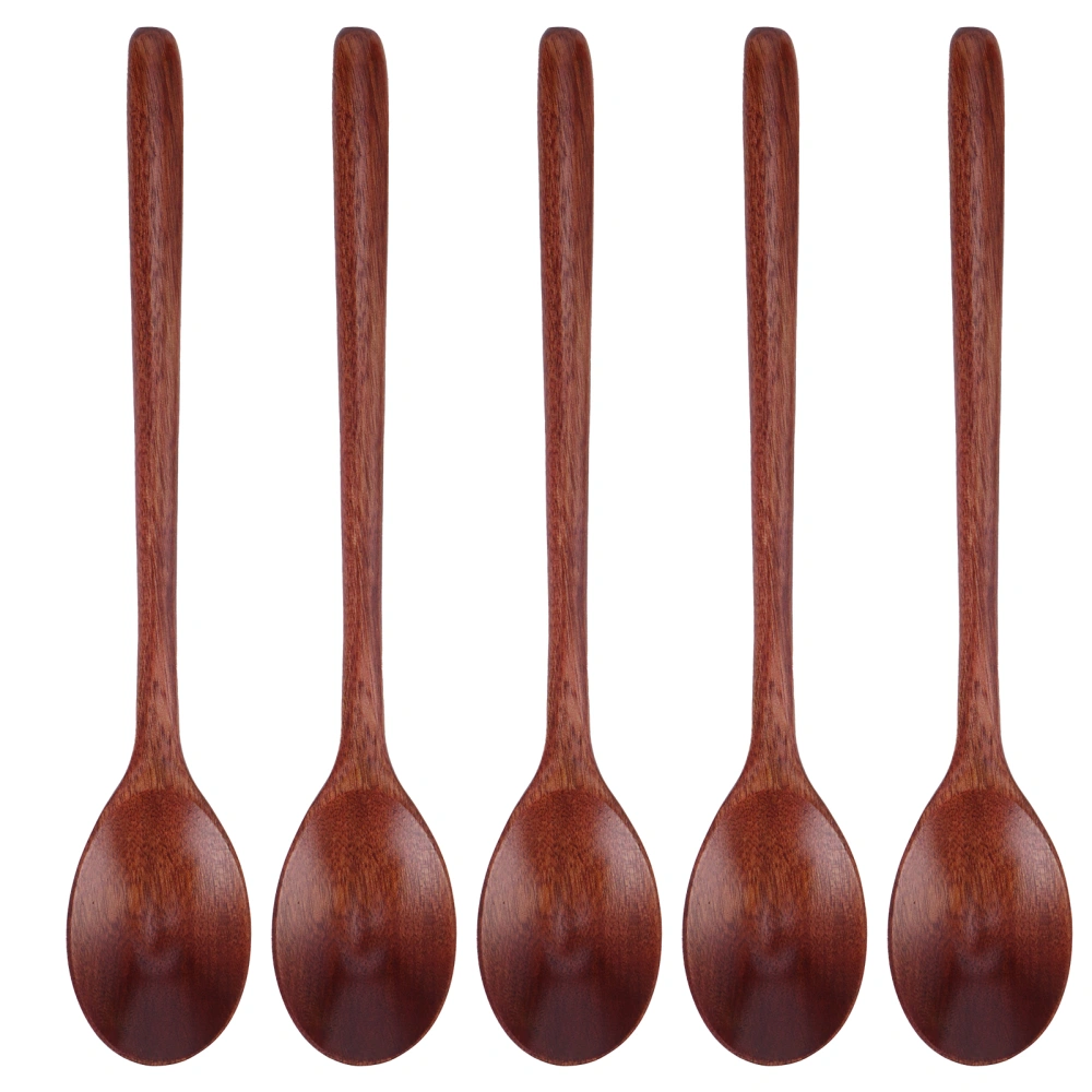 5PCS Wooden Spoon with Long Handle Soup Spoon for Barbecue Camping Party Home KitchenPaint Color