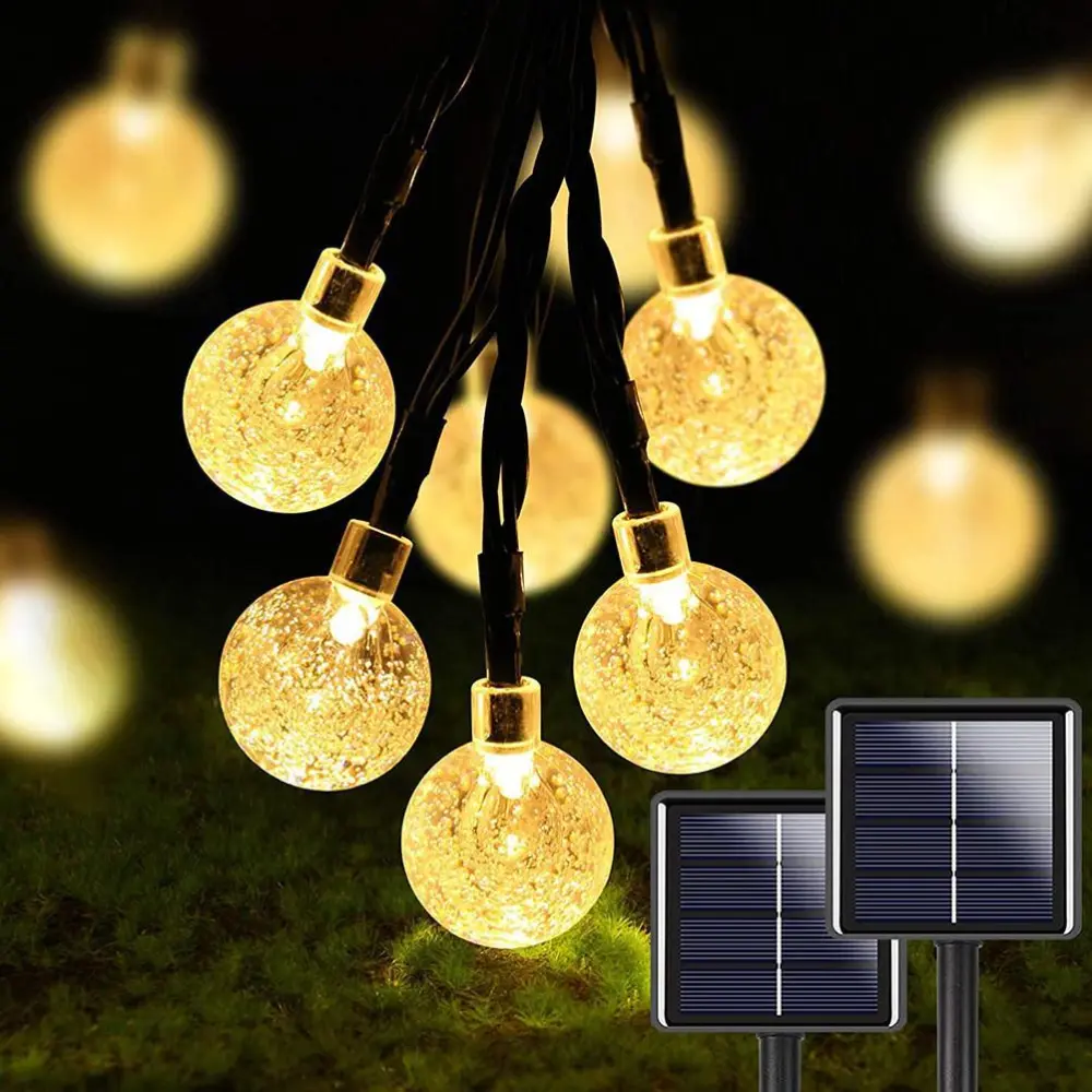 2 Pcs 50 LED 32FT Crystal Globe Solar String Lights Outdoor Waterproof Solar Lights with 8 Lighting Modes for Garden Yard