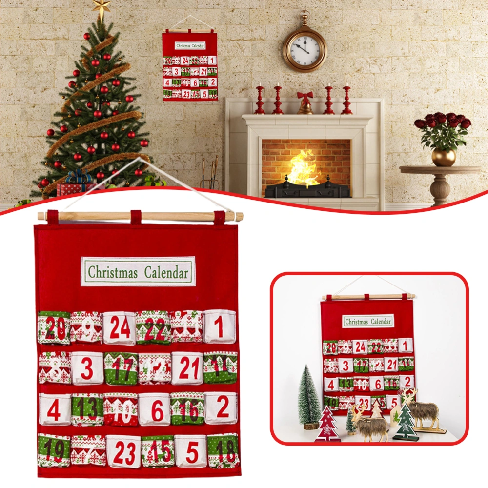 Christmas Advent Calendar Wall Hanging Bag with 24 Pockets Christmas Decoration Multi Layer Candy Storage Bag